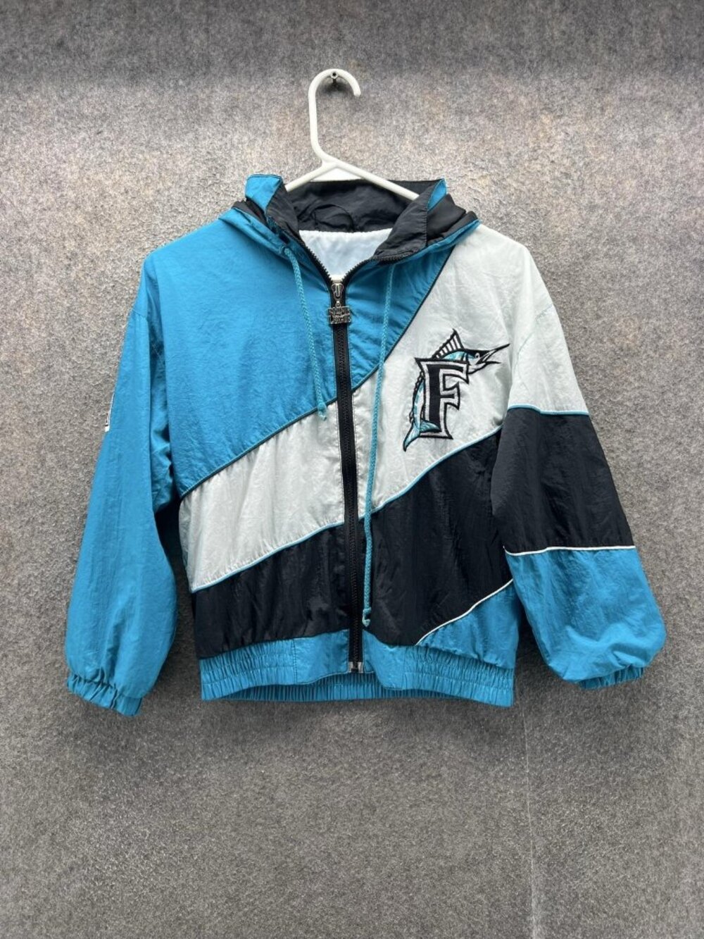 Vintage Florida Marlins Jacket Boys Small Teal Baseball Mighty-Mac Rookie League